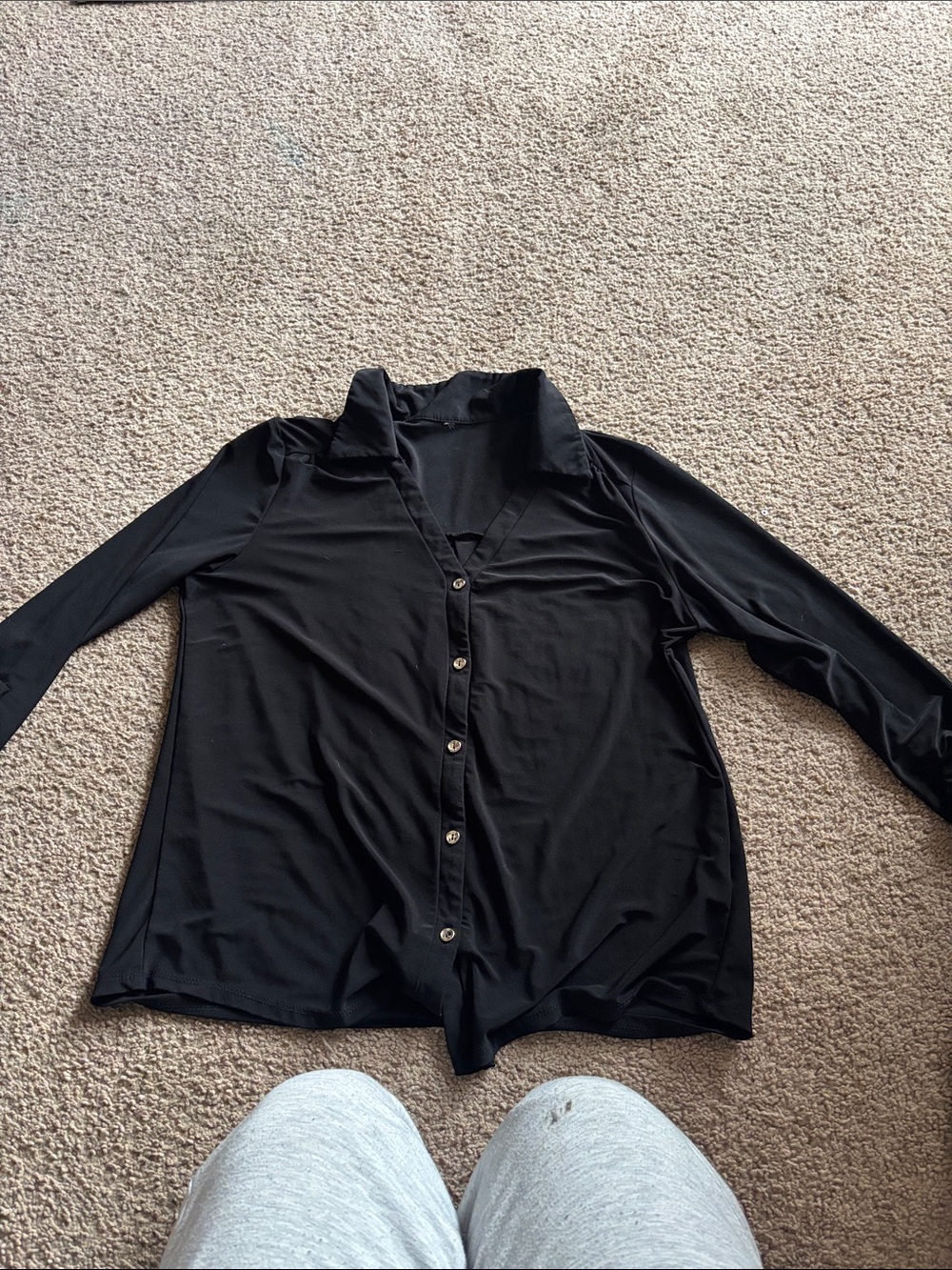 SHEIN Black Long-Sleeve Button-Front Women's Shirt